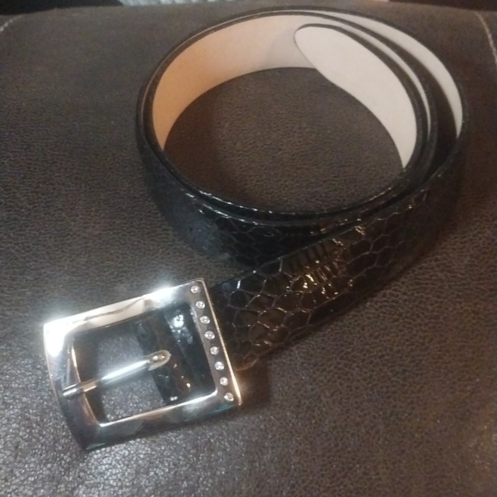 Canterbury Black Alligator Print Leather Belt Dress Made in Dominican Republic